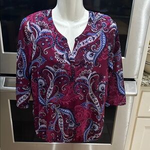 Croft & Barrow Paisley Blouse - Burgundy and Blue